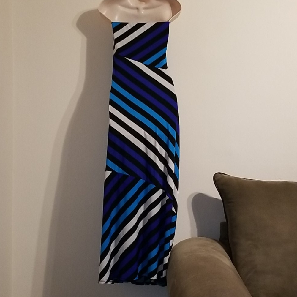 Ashley Stewart women's blue striped tube top dress - Picture 10 of 17